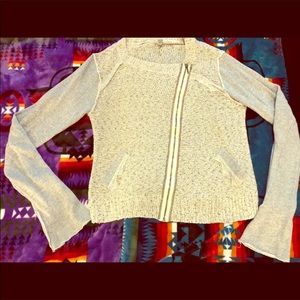 BKE L Assymetrical Zip Mixed Media Cardigan